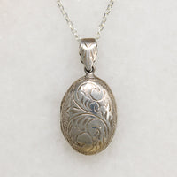 Foliate Motif Oval Sterling Silver Locket