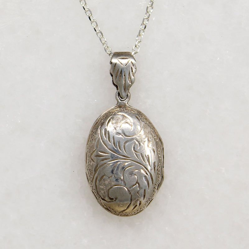 Foliate Motif Oval Sterling Silver Locket