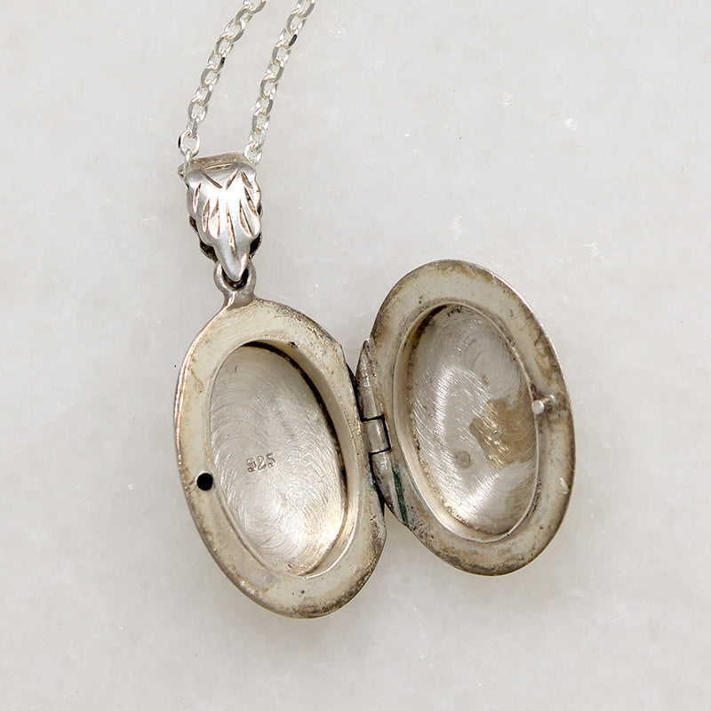 Foliate Motif Oval Sterling Silver Locket