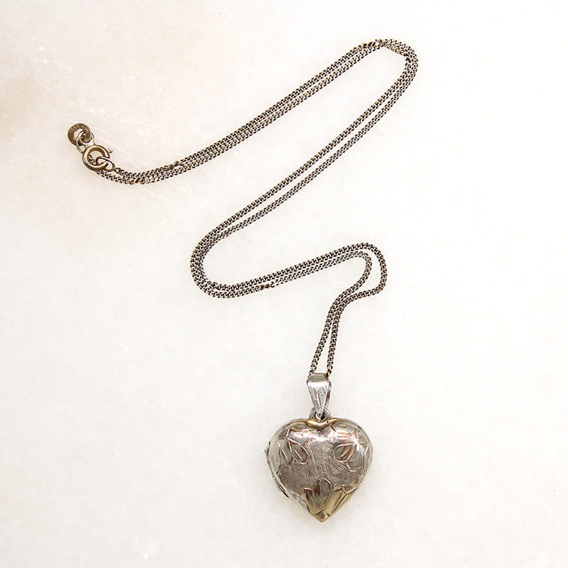 Sterling Heart Locket with Gilded Sunflowers