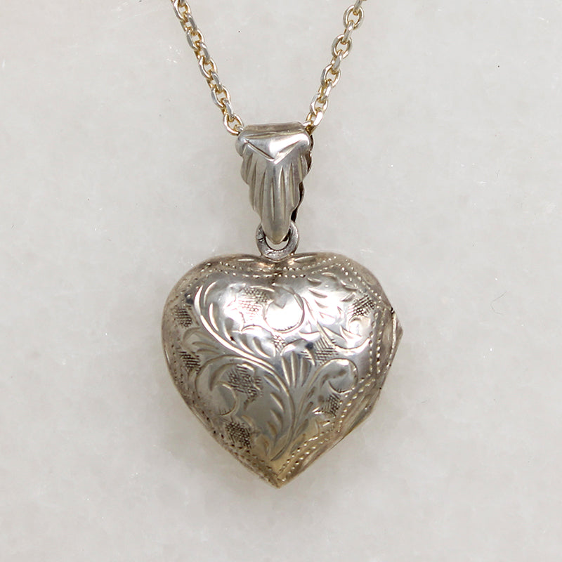 Romantic Foliate Engraved Sterling Silver Heart Locket