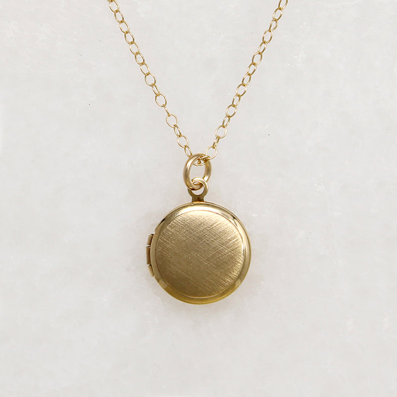 Tiny Round Gold-Tone Locket with Florentine Finish