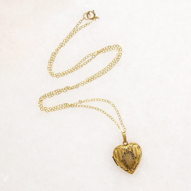 Romantic Gold Filled Heart Locket with Ornate Details