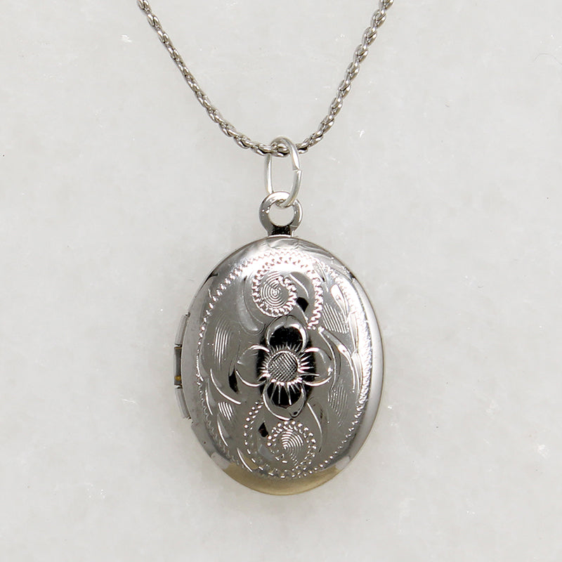 Cheerful Engraved Silver-Tone Oval Locket