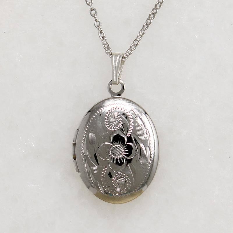 Fern & Flower Silver-Tone Oval Locket