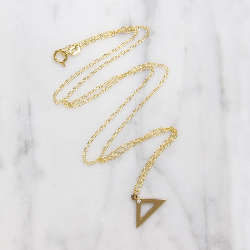 14k Gold Isosceles Triangle with Diamond Necklace