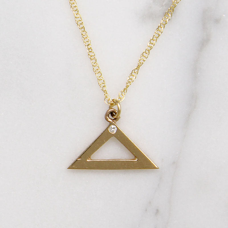 14k Gold Isosceles Triangle with Diamond Necklace