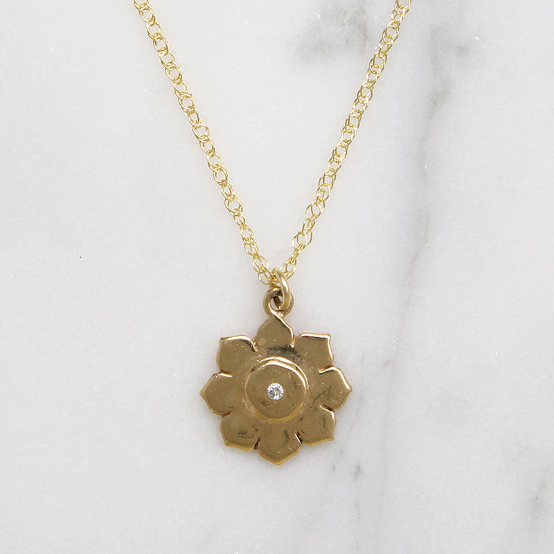 Cheerful Diamond-Set Sunflower Charm Necklace