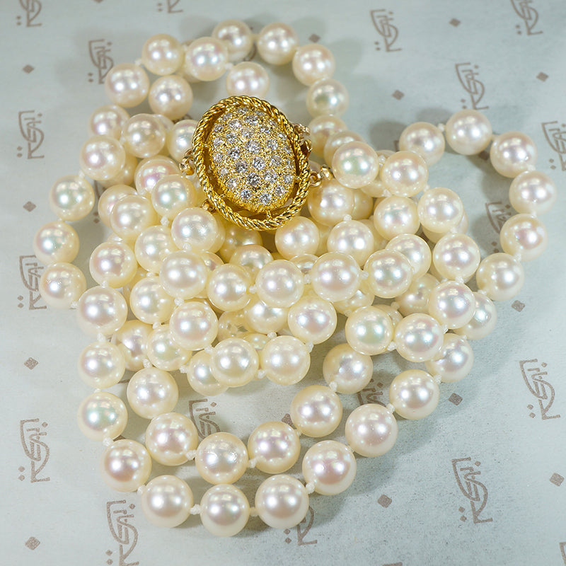 Kohle & Co. Double Strand of Pearls with Diamond Clasp