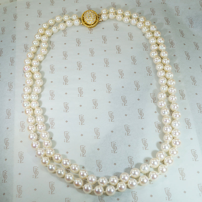 Kohle & Co. Double Strand of Pearls with Diamond Clasp