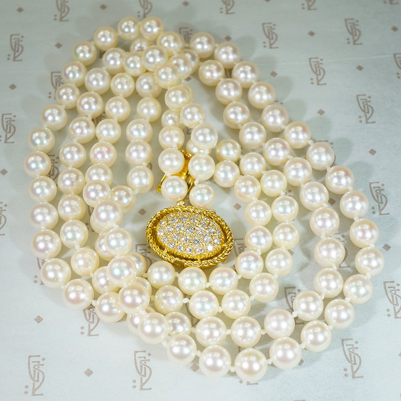 Kohle & Co. Double Strand of Pearls with Diamond Clasp