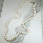 Matinee Length Pearl Necklace with Decorative Diamond Clasp