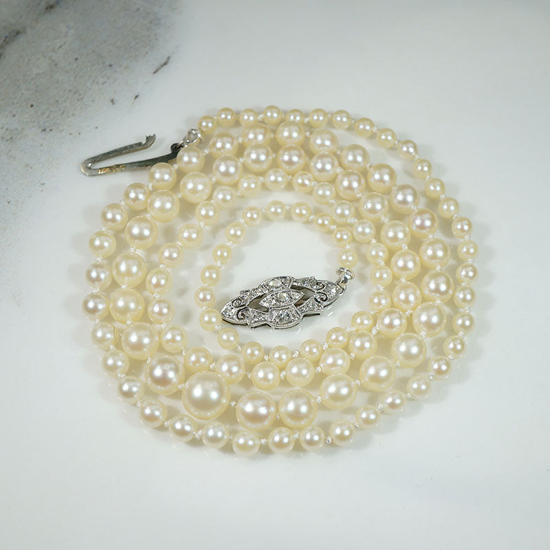 Graduated Pearls with Deco Platinum & Diamond Clasp