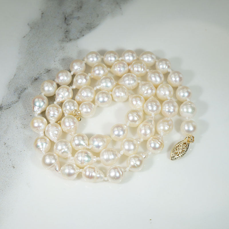 Glossy 19" Baroque Pearls with 14k Gold Filigree Clasp