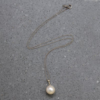 White Gold & Creamy Cultured Pearl Solitaire Necklace