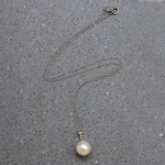 White Gold & Creamy Cultured Pearl Solitaire Necklace