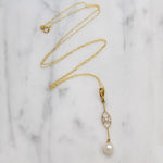 The Daintiest Gold & Pearl Lavalier Necklace Ever