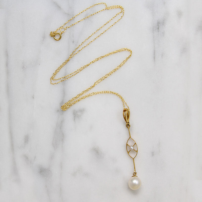 The Daintiest Gold & Pearl Lavalier Necklace Ever