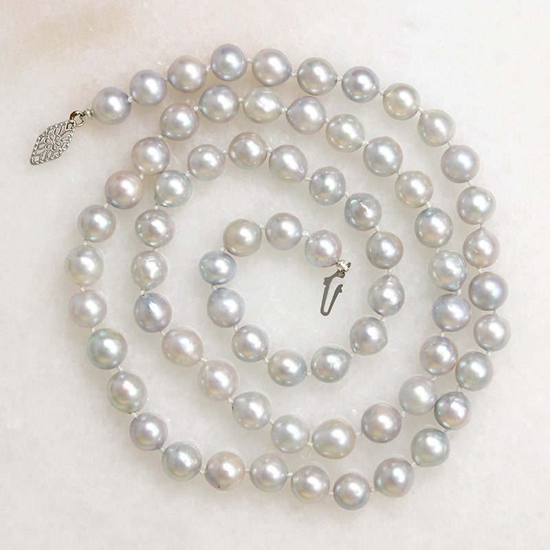 Bewitching Silver Pearl Necklace with White Gold Clasp