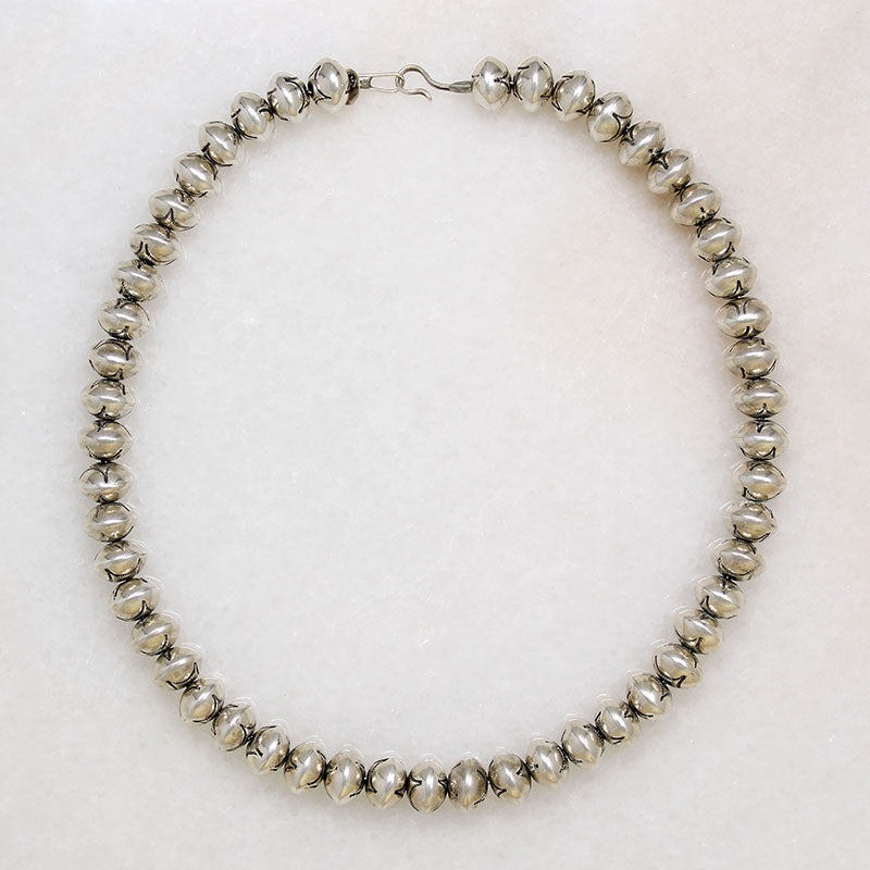Navajo Rocker-Stamped Silver Bead Necklace