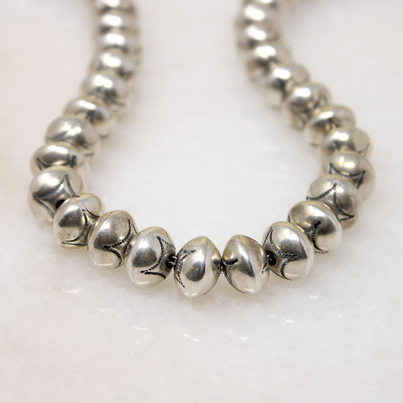 Navajo Rocker-Stamped Silver Bead Necklace