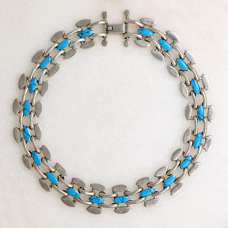 Sinuous Mexican Silver & Turquoise Choker