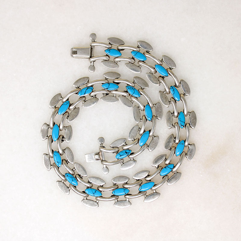 Sinuous Mexican Silver & Turquoise Choker
