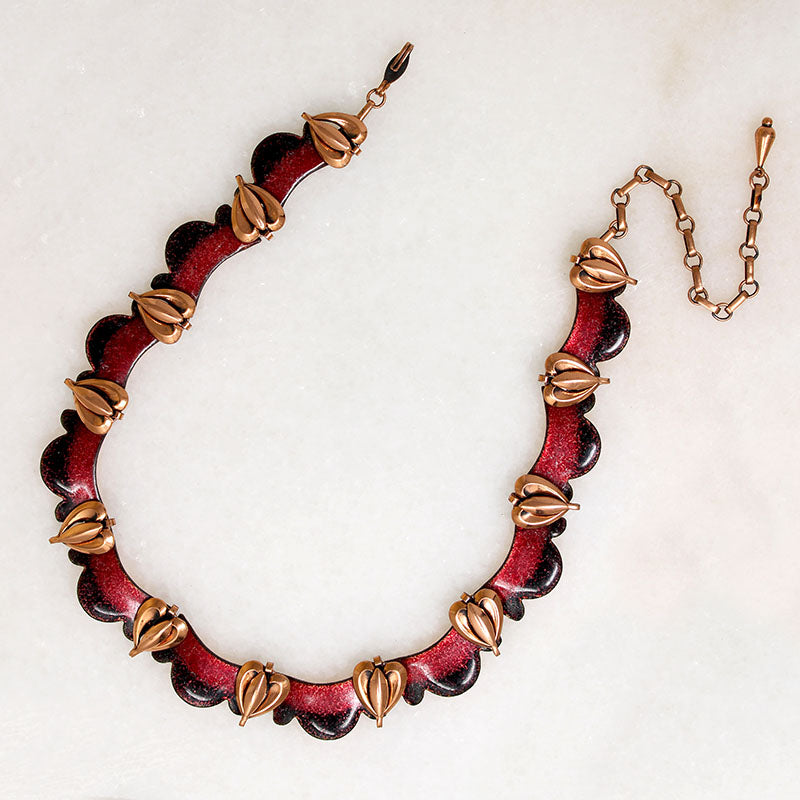 Red & Black Enameled Copper Necklace by Matisse