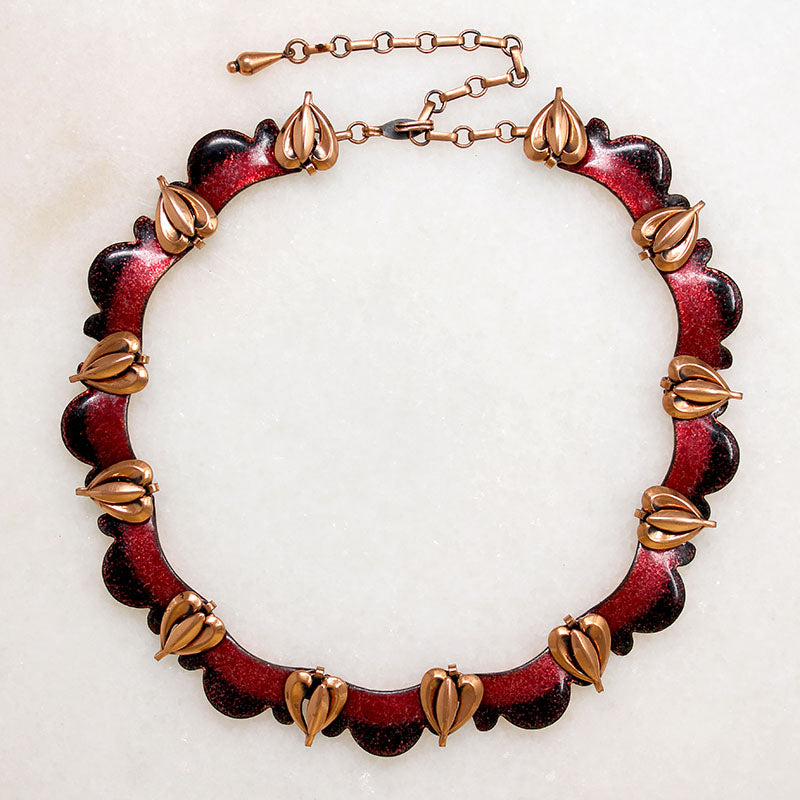 Red & Black Enameled Copper Necklace by Matisse