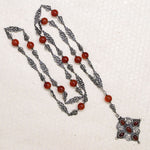 Gothic Revival Carnelian & Sterling Cross Necklace by Peruzzi