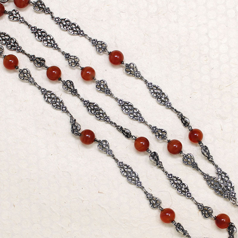 Gothic Revival Carnelian & Sterling Cross Necklace by Peruzzi