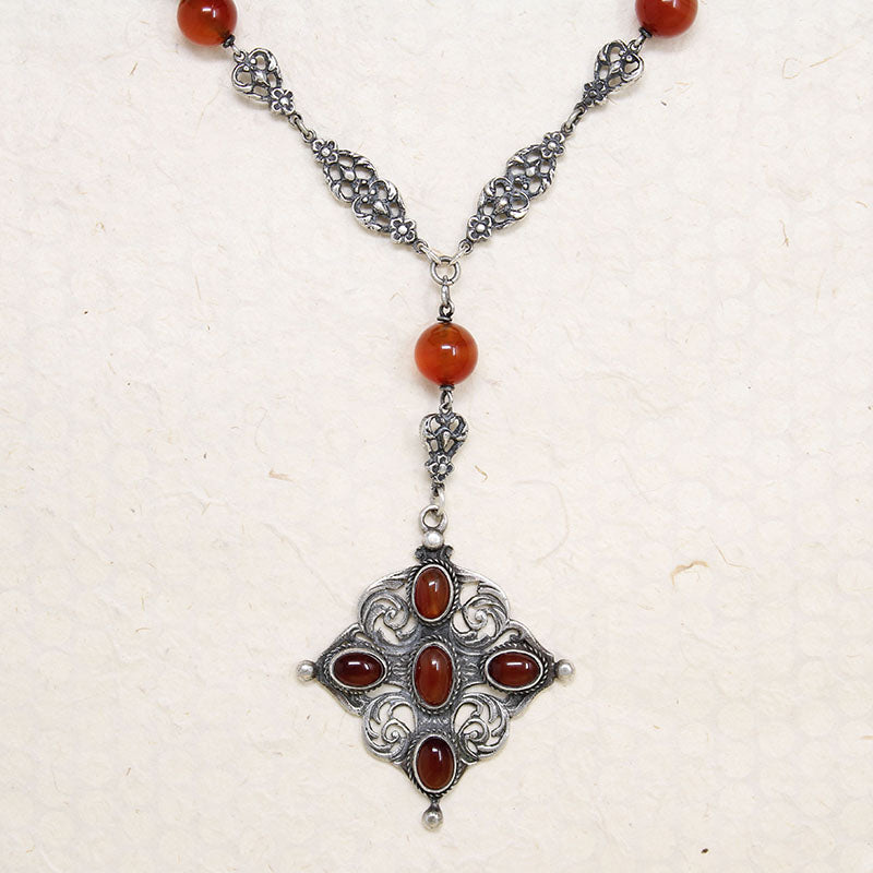 Gothic Revival Carnelian & Sterling Cross Necklace by Peruzzi