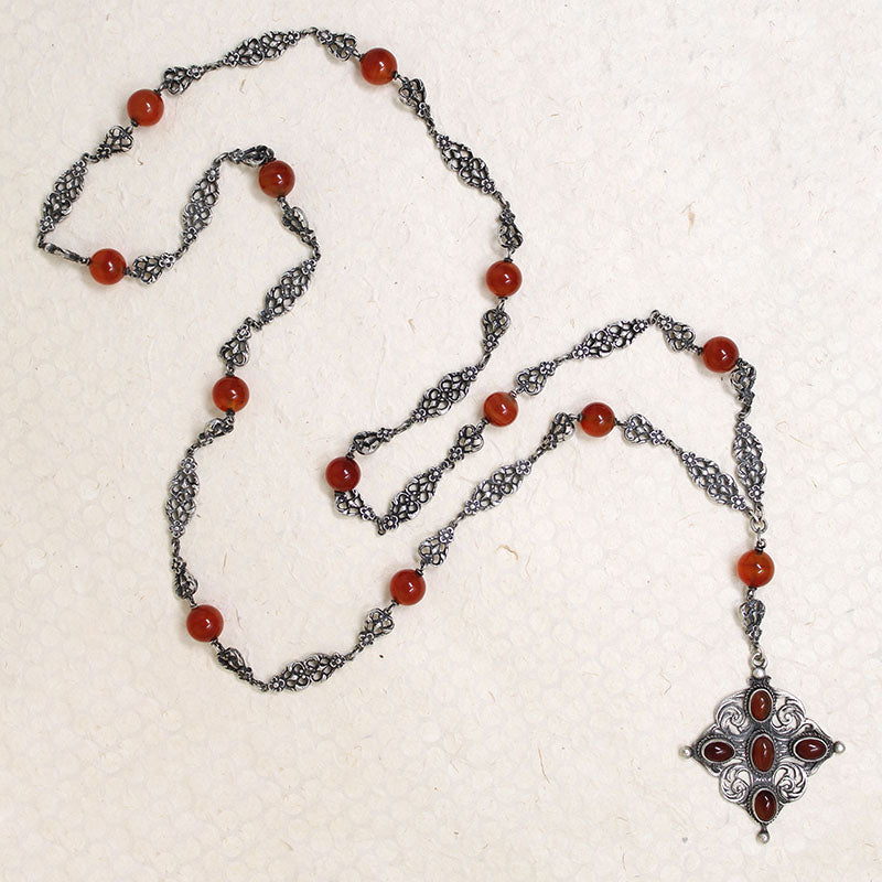 Gothic Revival Carnelian & Sterling Cross Necklace by Peruzzi