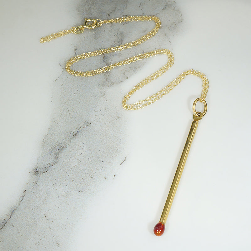 Striking 18k Gold & Enamel Matchstick Pendant