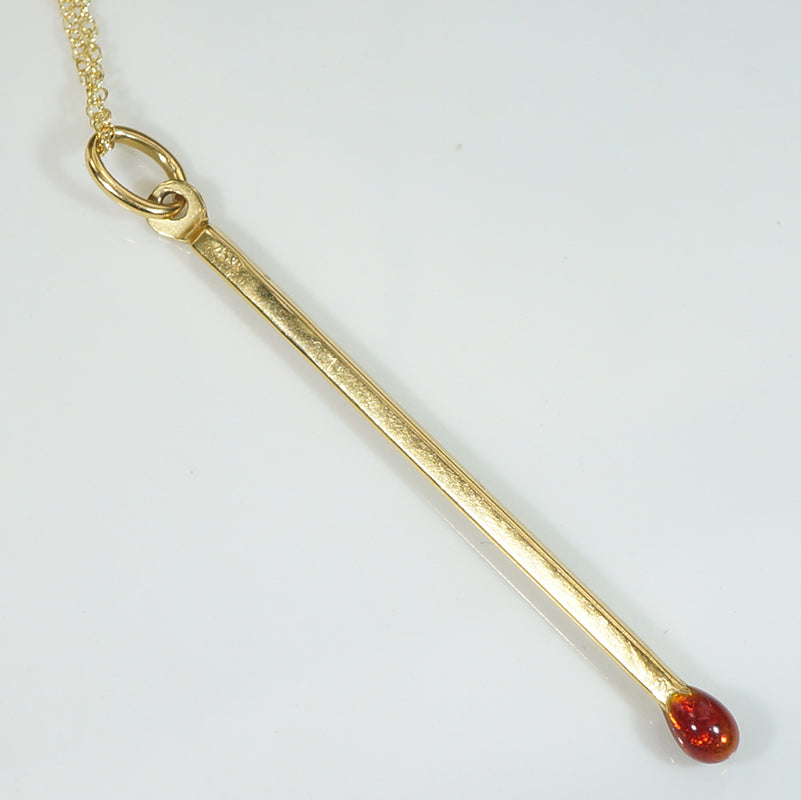 Striking 18k Gold & Enamel Matchstick Pendant