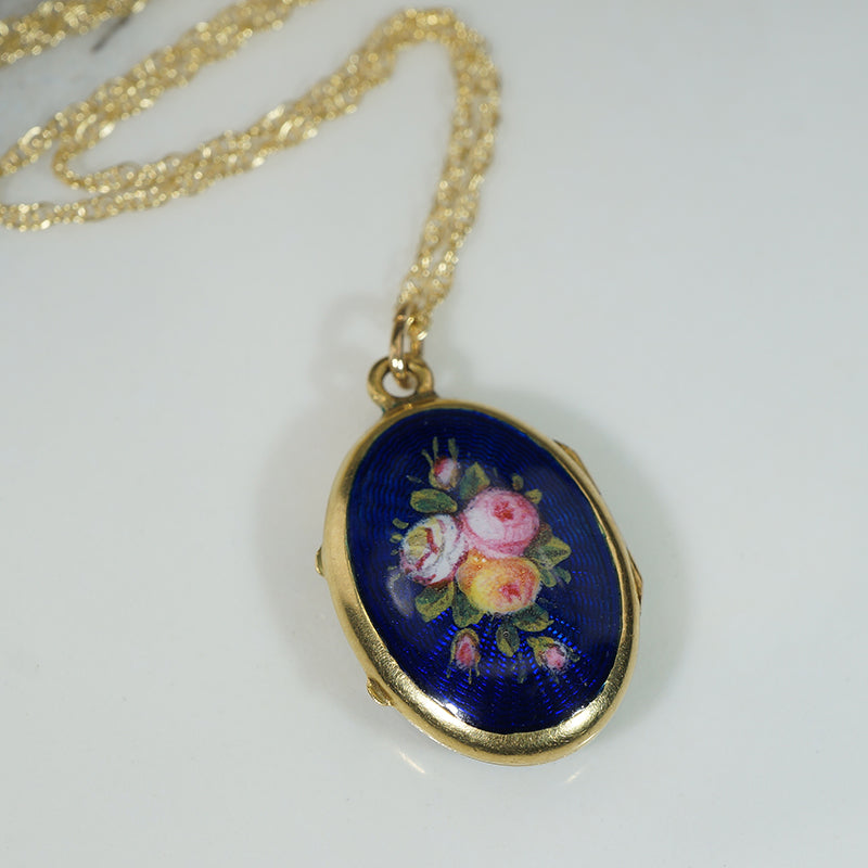 Feminine French Locket with Enameled Pastel Posies