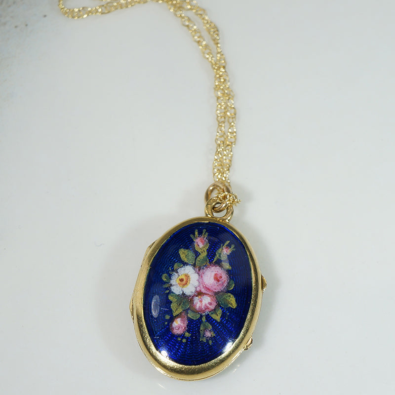 Feminine French Locket with Enameled Pastel Posies