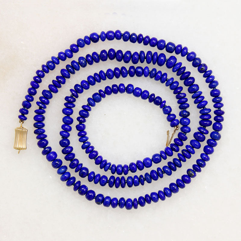 Luxe Strand of Lapis Beads with 14k Gold Clasp