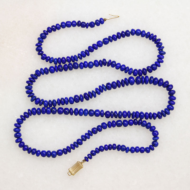 Luxe Strand of Lapis Beads with 14k Gold Clasp