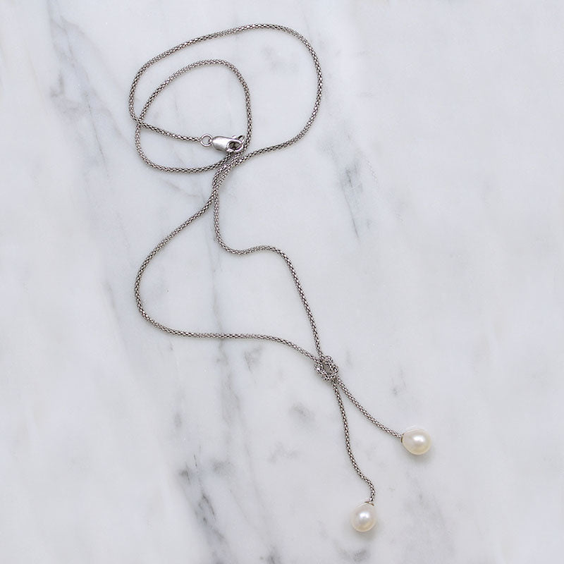 Sterling Lariat Chain with Pearl Dangles