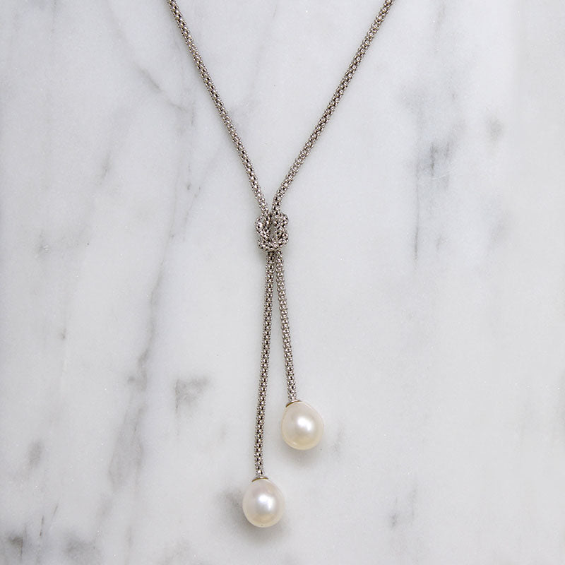 Sterling Lariat Chain with Pearl Dangles