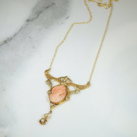Leafy Bower Coral Cameo Necklace