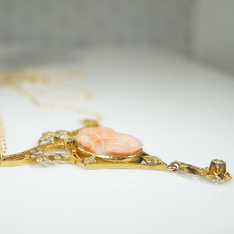 Leafy Bower Coral Cameo Necklace