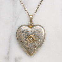 Mid Century Engraved Sterling Silver Heart Locket