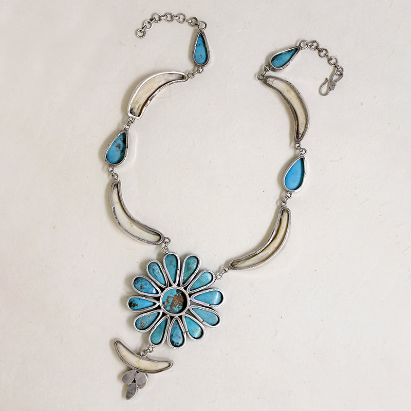 Boar's Tusk & Turquoise Daisy Statement Necklace
