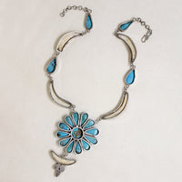 Boar's Tusk & Turquoise Daisy Statement Necklace