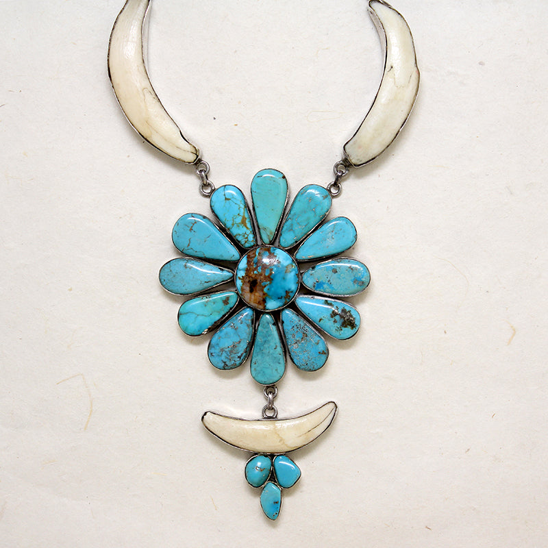 Boar's Tusk & Turquoise Daisy Statement Necklace