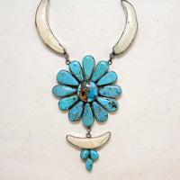Boar's Tusk & Turquoise Daisy Statement Necklace