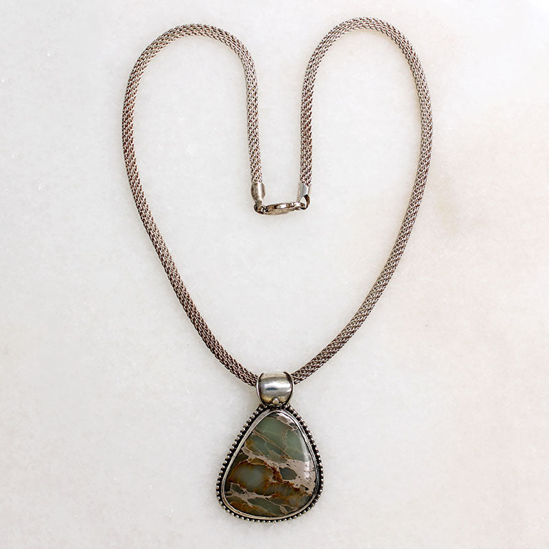 Green Jasper Pendant on Handsome Woven Chain