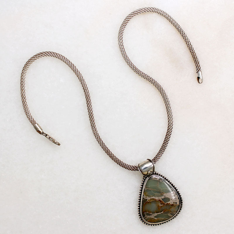 Green Jasper Pendant on Handsome Woven Chain